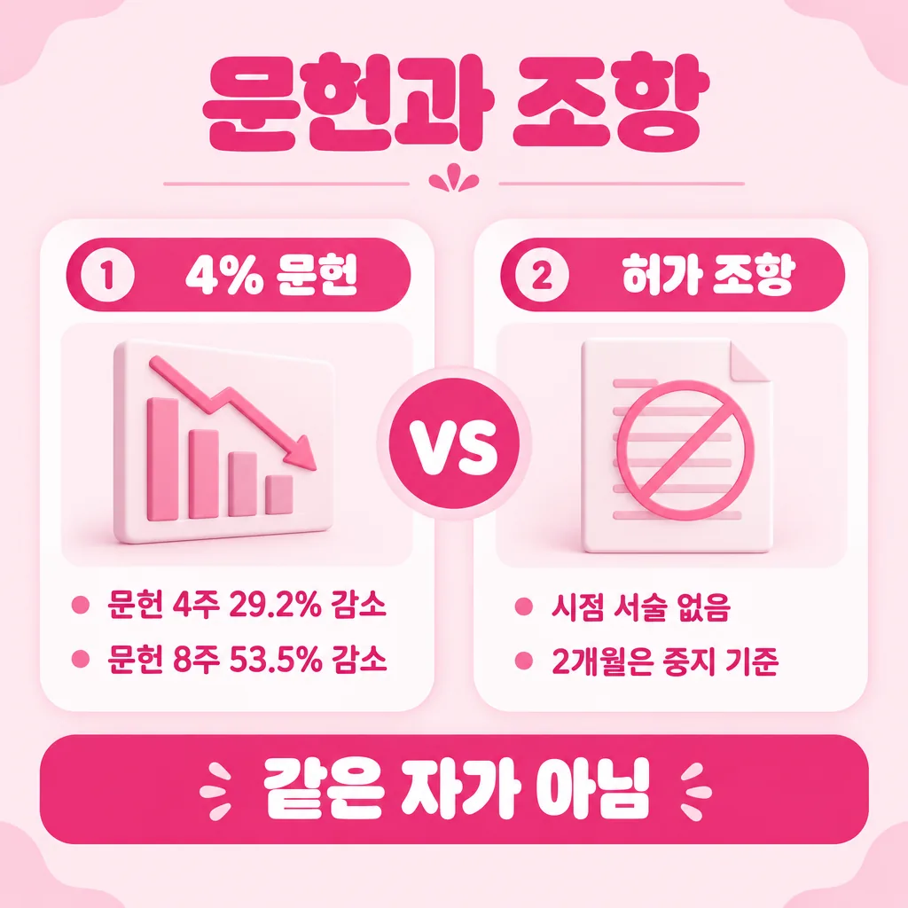 문헌 수치와 허가 조항이 각각 말하는 범위 비교