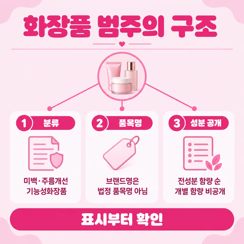 기능성화장품이라는 범주가 어떻게 구성되는지 보여주는 개념도
