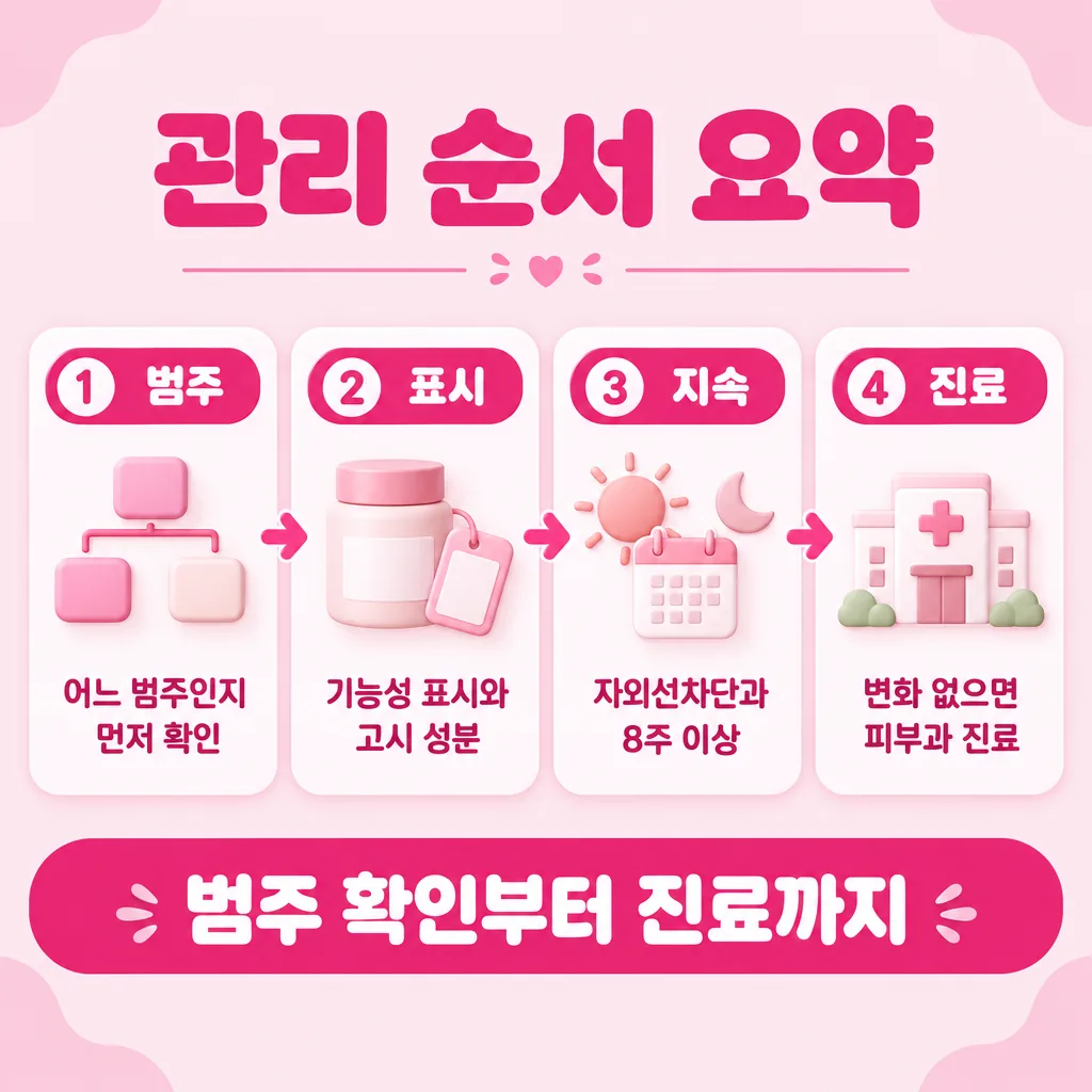 색소 고민을 다룰 때 따라가는 네 단계 순서