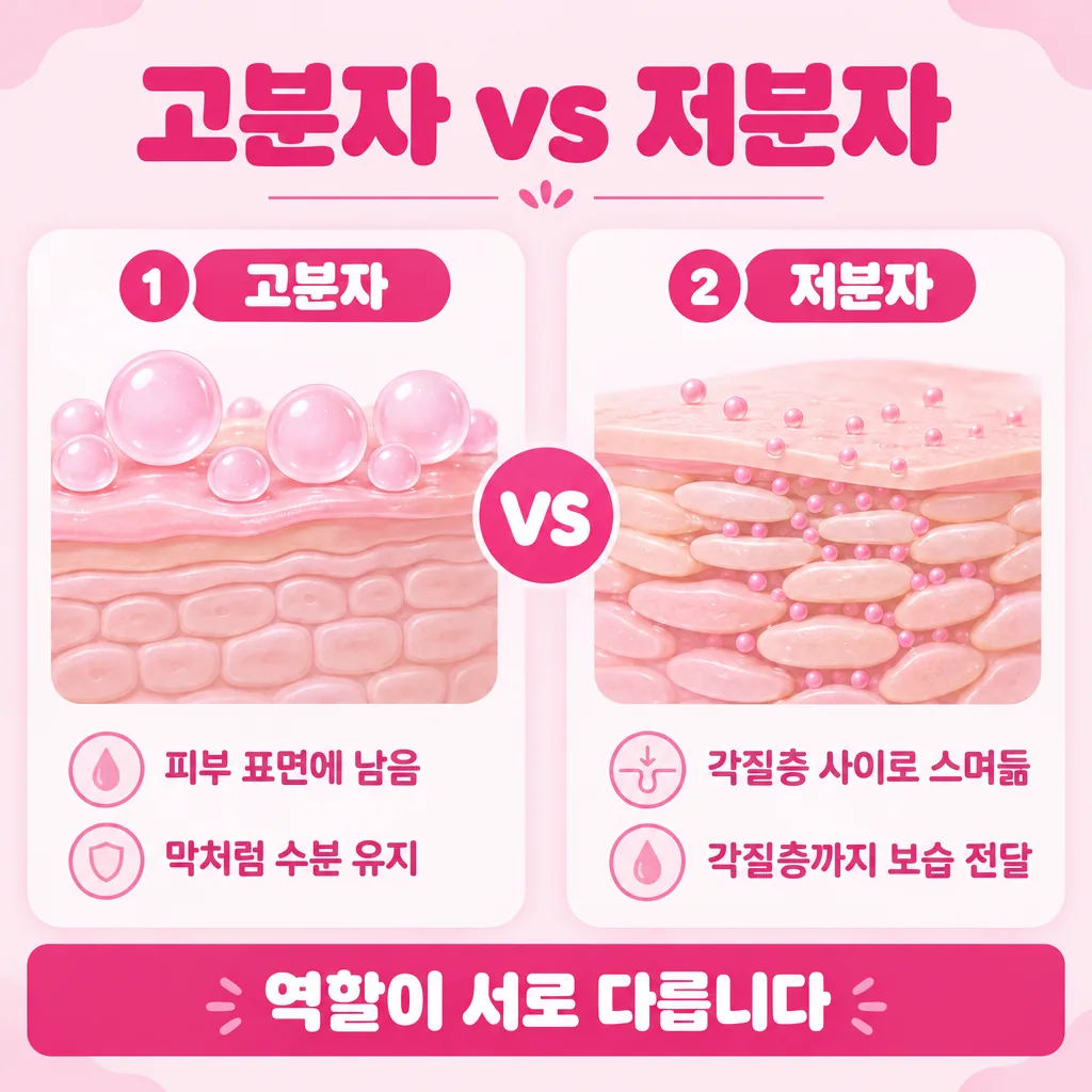 분자 크기에 따라 머무는 위치가 달라지는 비교 그림