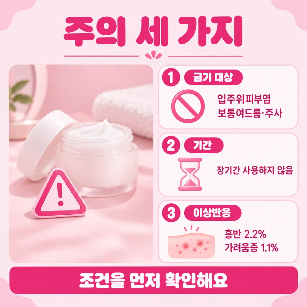금기 대상과 장기 사용 제한, 보고된 반응 빈도 정리