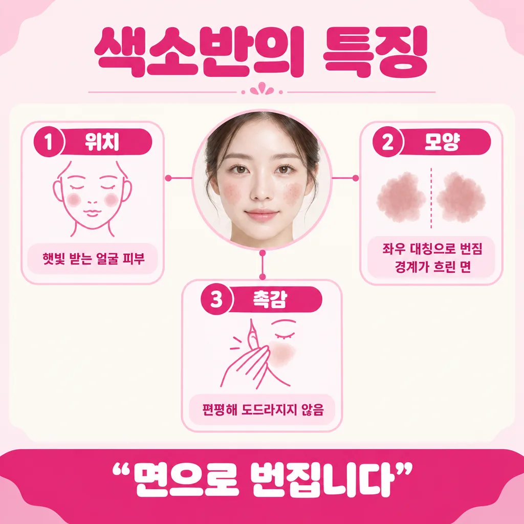 대칭으로 번지는 색소 변화의 생김새를 정리한 개념도
