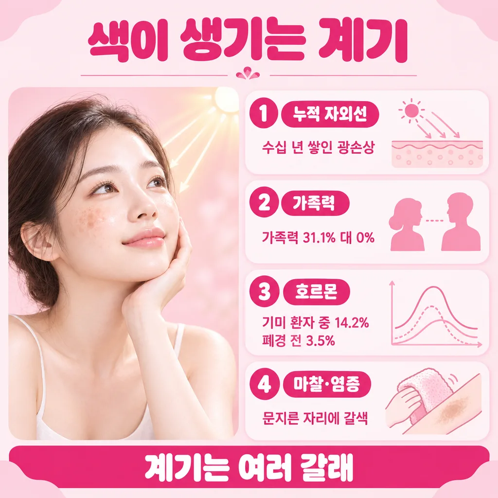색소 변화의 계기를 네 갈래로 나눠 본 정리 그림
