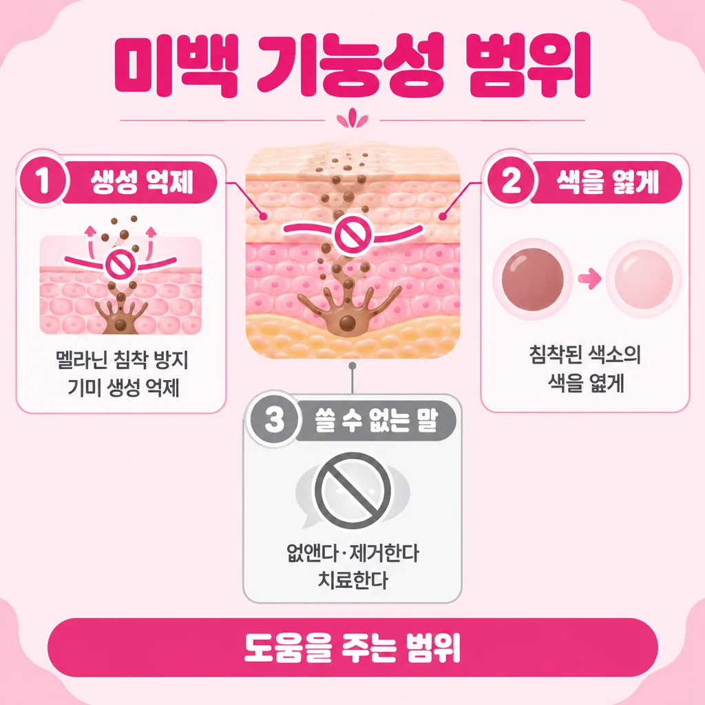 화장품이 표시할 수 있는 미백 범위 개념도