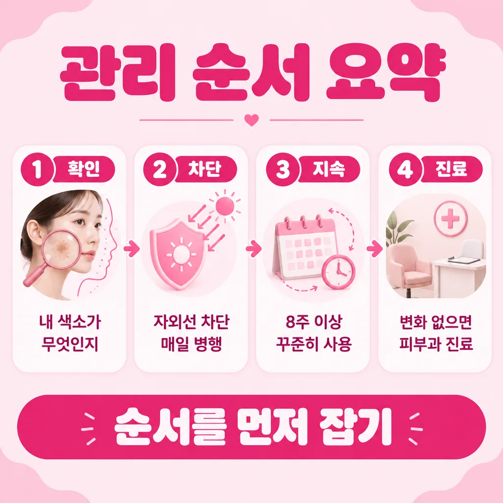 색소 관리 순서를 확인·차단·지속·진료로 요약