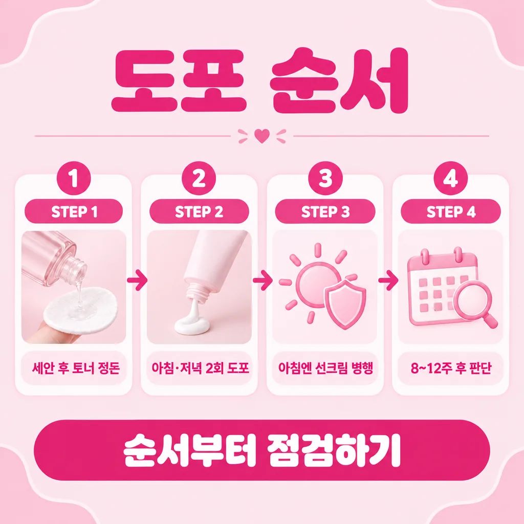 토너부터 자외선차단제까지 이어지는 기초 단계 흐름도