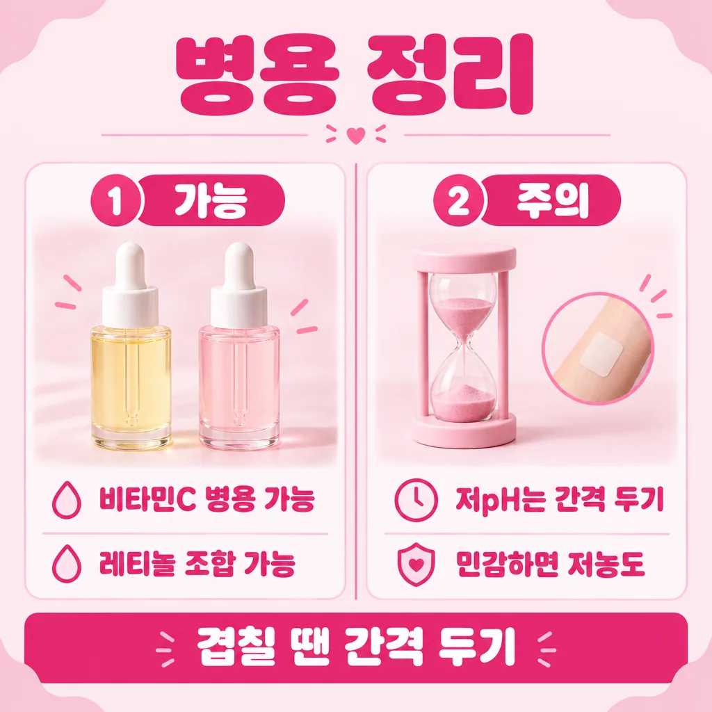 함께 써도 되는 조합과 간격이 필요한 경우를 나눈 정리표