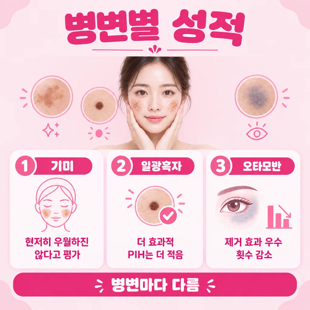 연구에서 확인된 피코 시술의 병변별 결과 차이