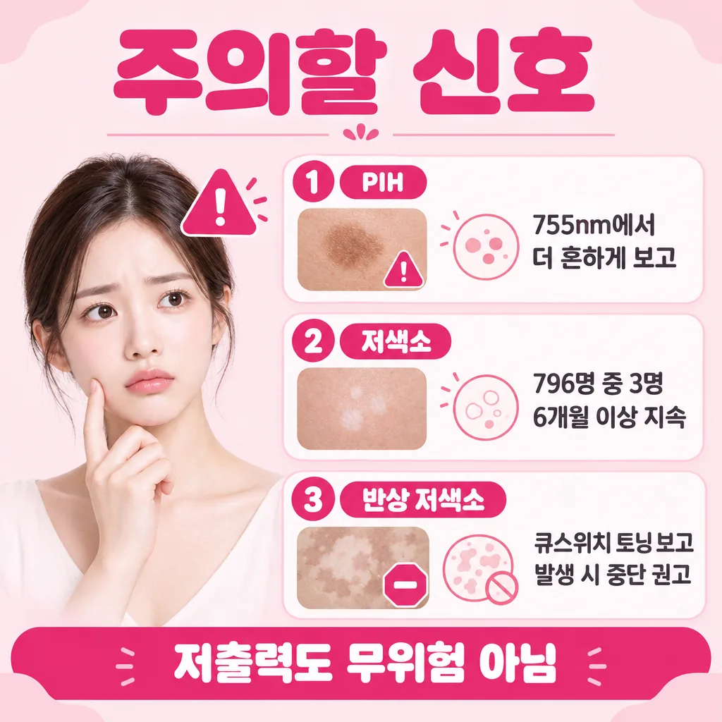 저출력 시술에서 보고된 주의 항목과 어느 시술의 기록인지 구분