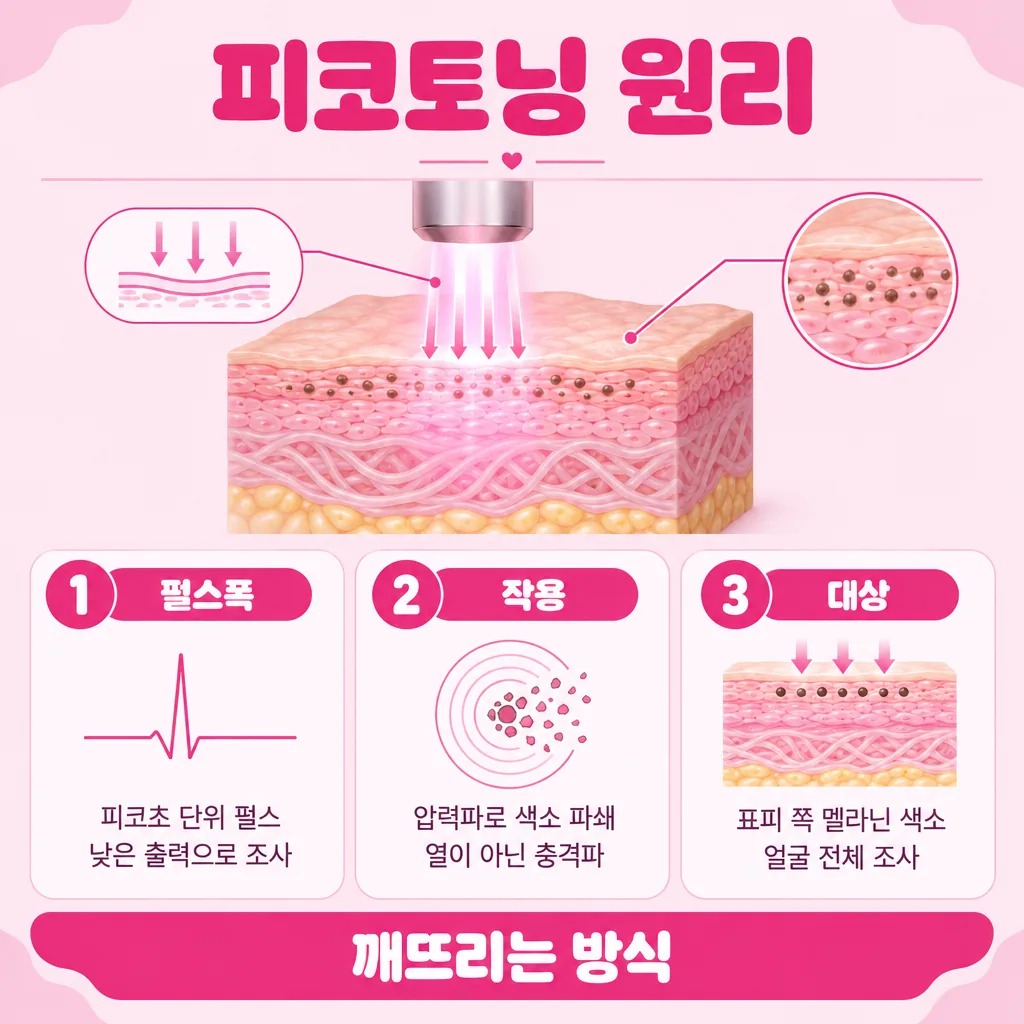 충격파로 색소를 깨는 시술 원리 개념도