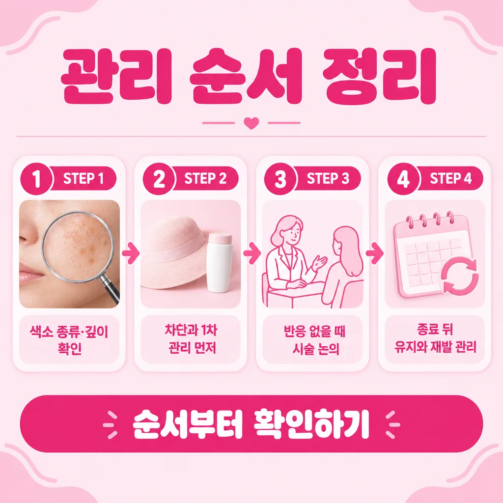 색소 관리 단계를 순서대로 배치한 흐름도