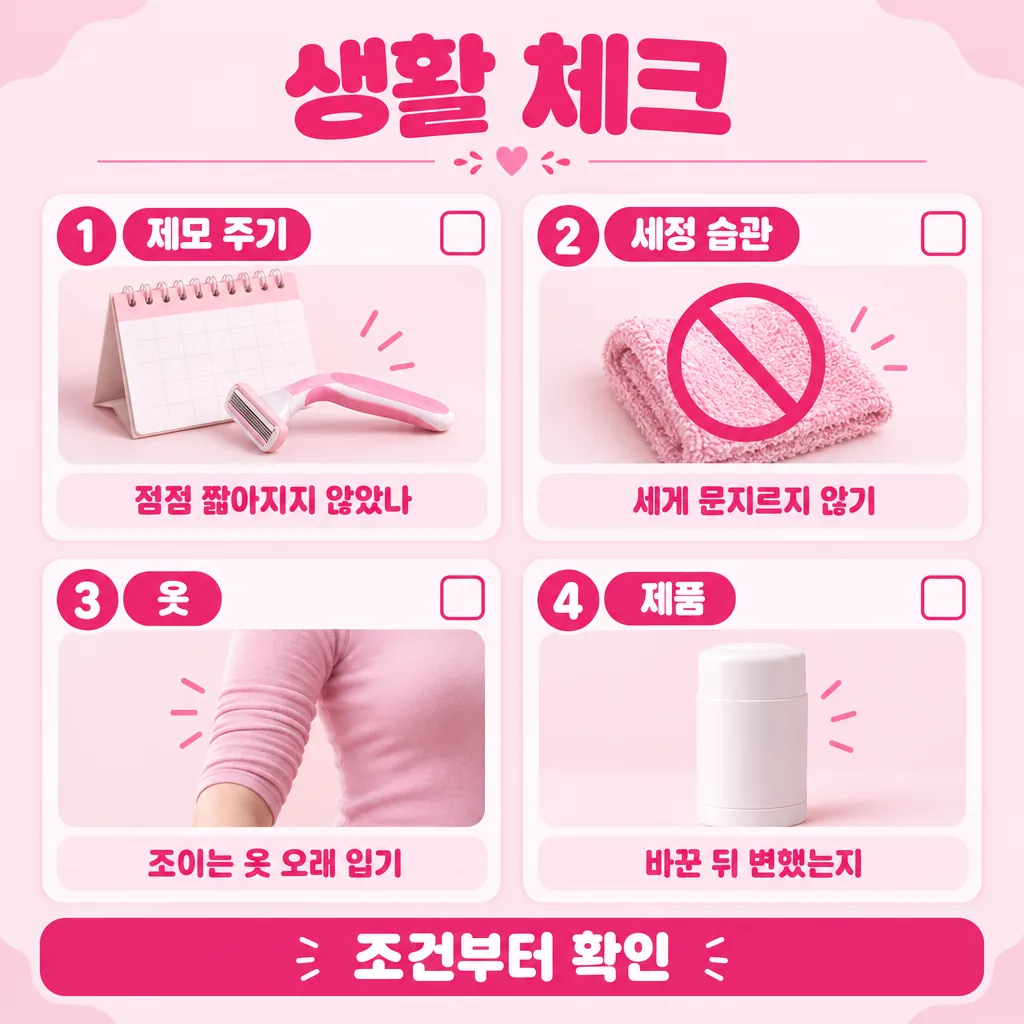 겨드랑이 색소침착 셀프 체크 항목 요약